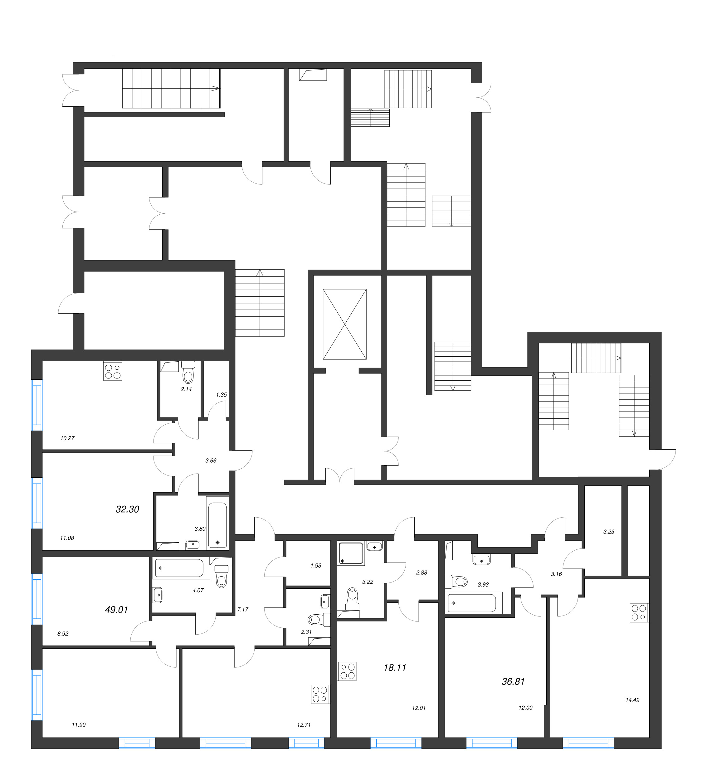 2-комнатная (Евро) квартира, 36.81 м² - планировка этажа