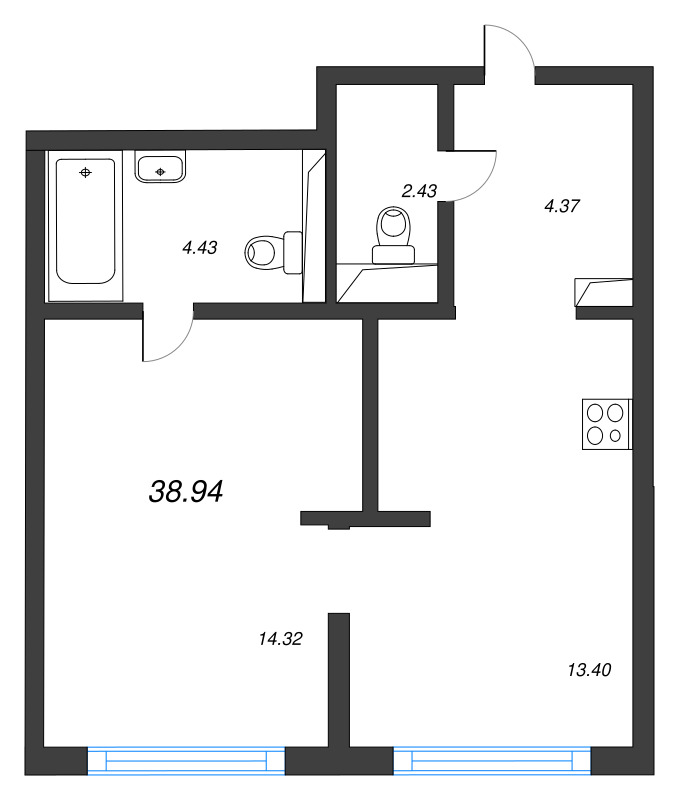 1-комнатная квартира, 38.94 м² в ЖК "Новая Земля" - планировка, фото №1