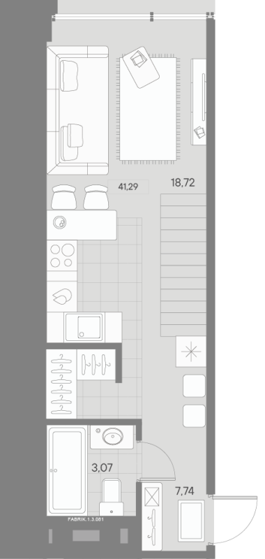 2-комнатная (Евро) квартира, 41.29 м² - планировка, фото №1