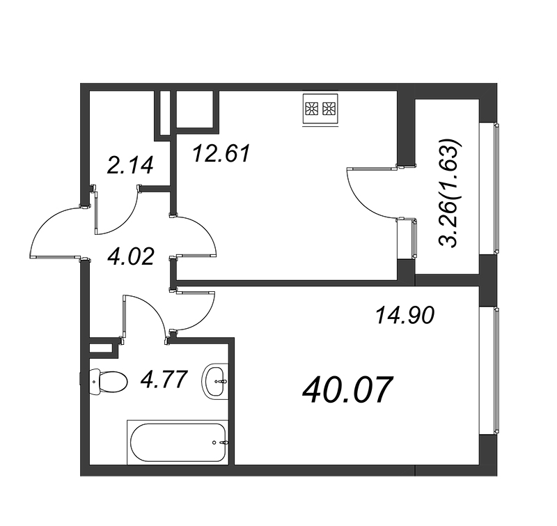 1-комнатная квартира, 40 м² в ЖК "FAMILIA" - планировка, фото №1