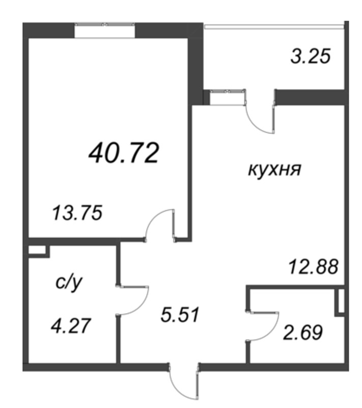 1-комнатная квартира, 40.72 м² в ЖК "Энфилд" - планировка, фото №1
