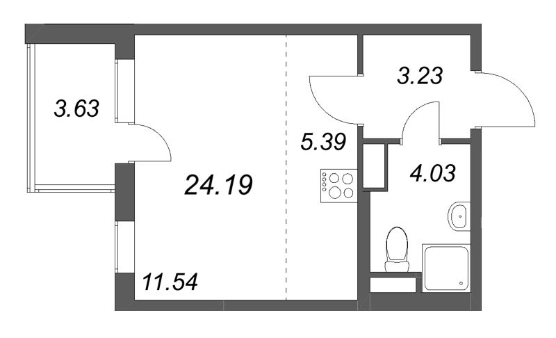 Квартира-студия, 24.19 м² в ЖК "ЮгТаун" - планировка, фото №1