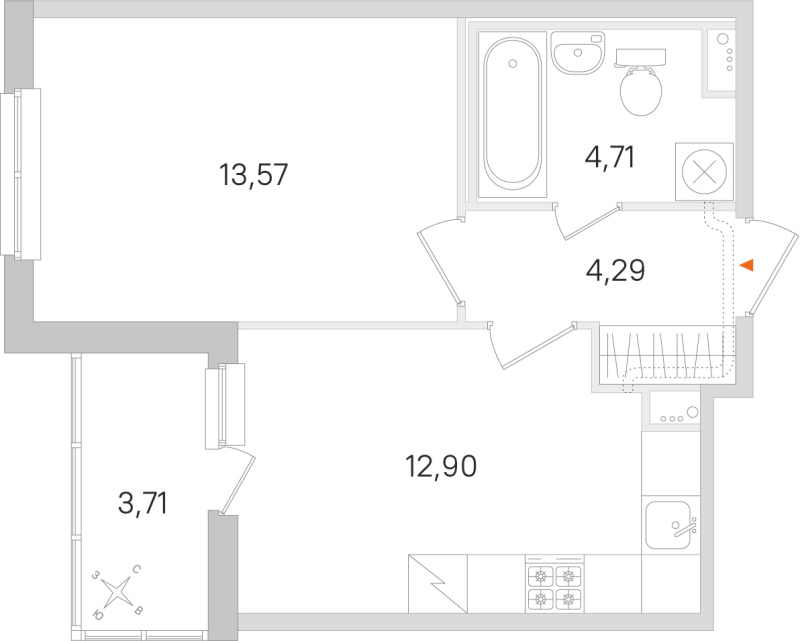 1-комнатная квартира, 35.47 м² в ЖК "Ясно.Янино" - планировка, фото №1