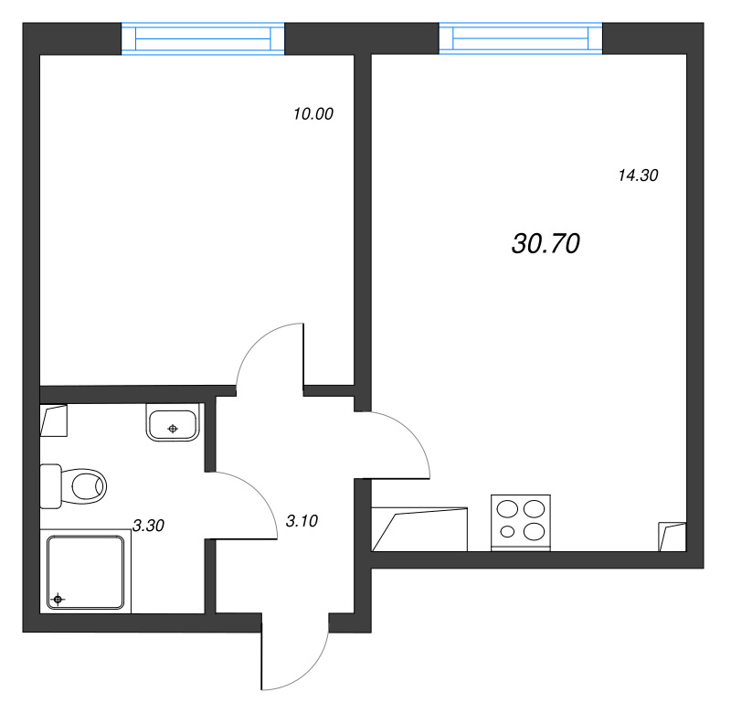 1-комнатная квартира, 30.7 м² в ЖК "Ручьи" - планировка, фото №1