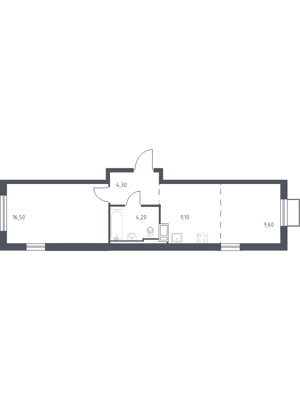 2-комнатная (Евро) квартира, 43.2 м² в ЖК "Курортный Квартал" - планировка, фото №1