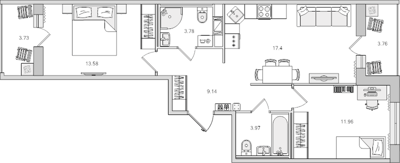 3-комнатная (Евро) квартира, 67.32 м² в ЖК "Dreamline" - планировка, фото №1