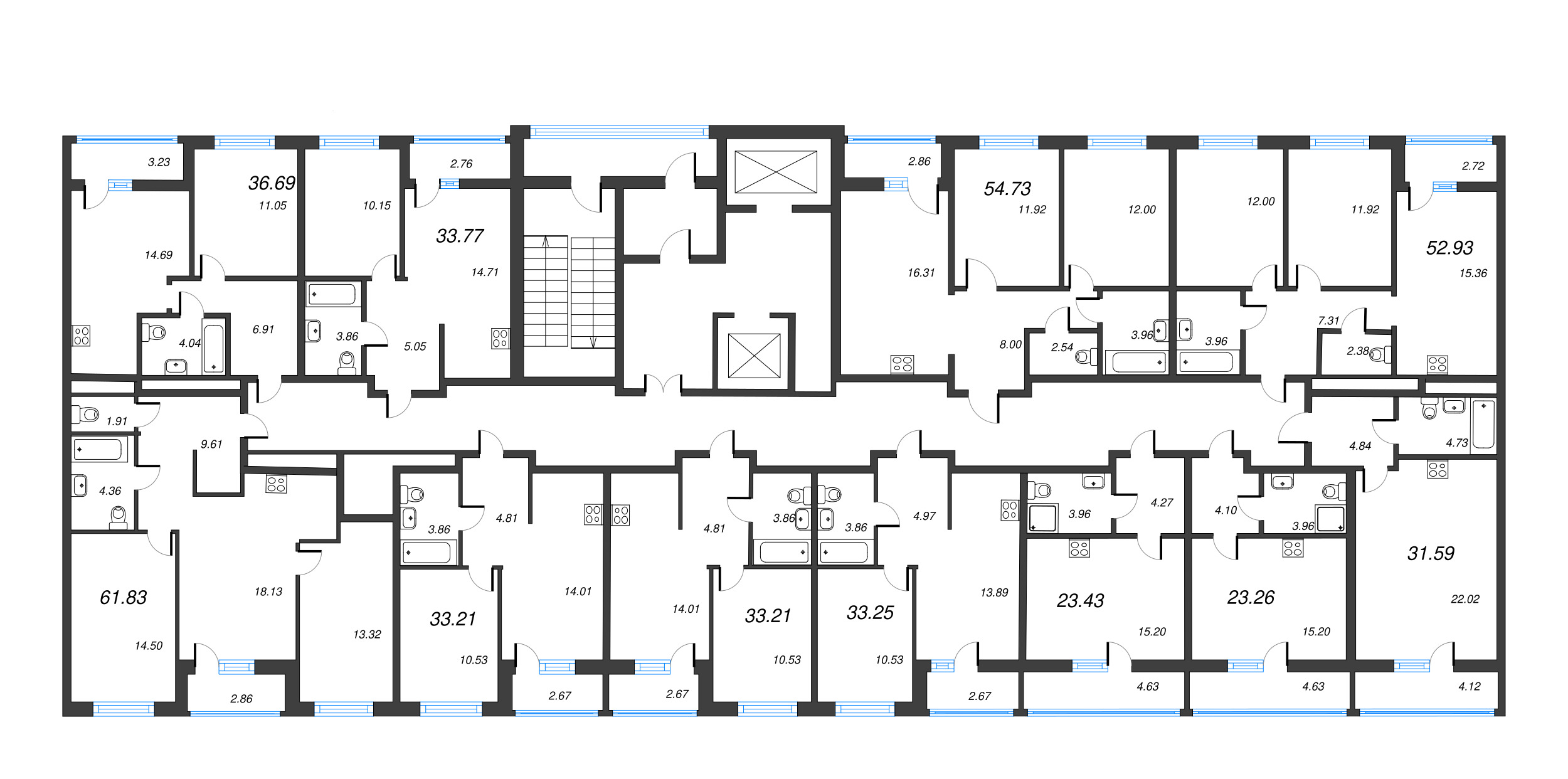 3-комнатная (Евро) квартира, 64.69 м² в ЖК "Город Первых" - планировка этажа