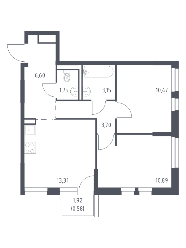 2-комнатная квартира, 50.45 м² в ЖК "Невская Долина" - планировка, фото №1