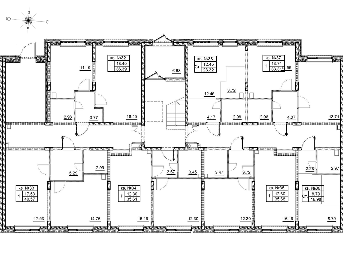 1-комнатная квартира, 36.6 м² - планировка этажа