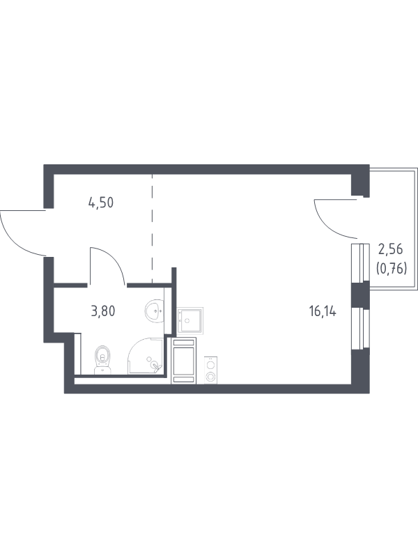 Квартира-студия, 25.2 м² в ЖК "Квартал Торики" - планировка, фото №1