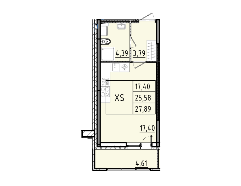 Квартира-студия, 27.89 м² в ЖК "Аквилон РекаПарк" - планировка, фото №1