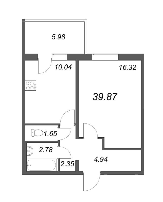 1-комнатная квартира, 38.08 м² в ЖК "Юттери" - планировка, фото №1