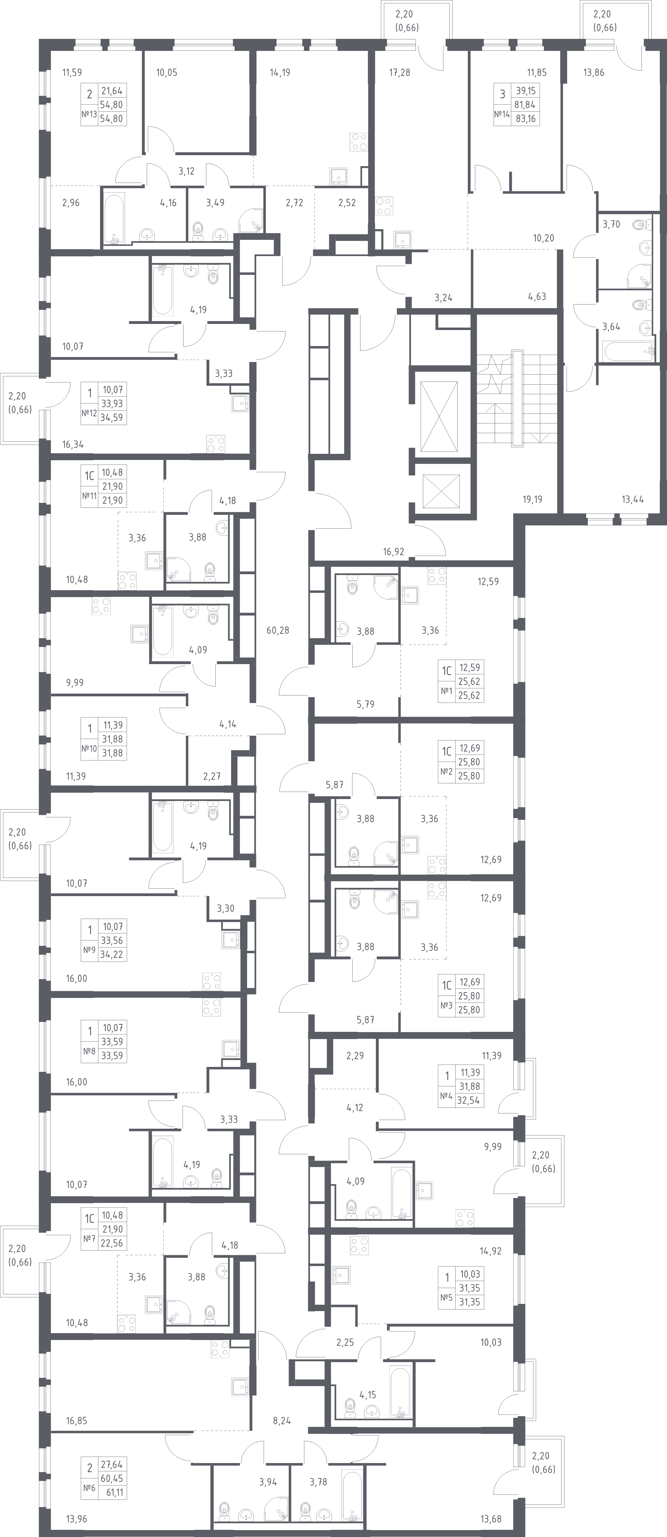 1-комнатная квартира, 31.88 м² в ЖК "Невская Долина" - планировка этажа