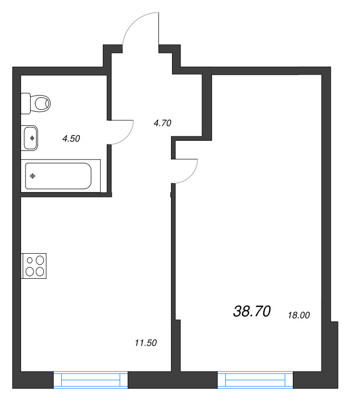 1-комнатная квартира, 38.7 м² в ЖК "Ягодное Река Парк" - планировка, фото №1