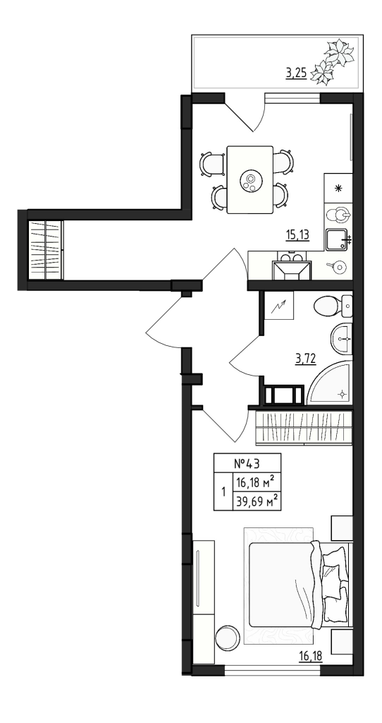 2-комнатная (Евро) квартира, 39.69 м² в ЖК "Верево Сити" - планировка, фото №1