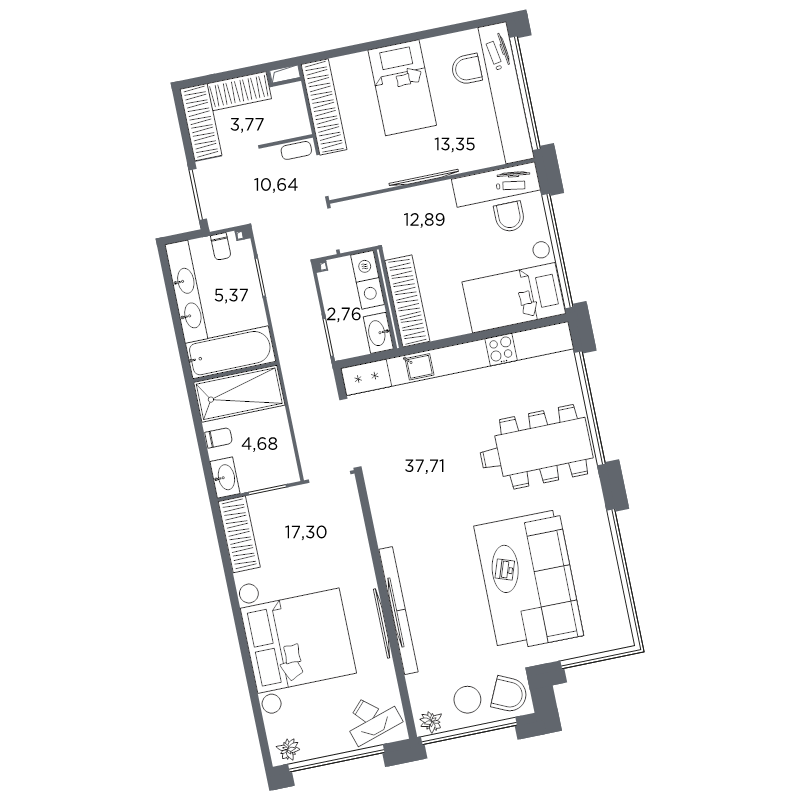 4-комнатная (Евро) квартира, 108.47 м² в ЖК "Акватория" - планировка, фото №1