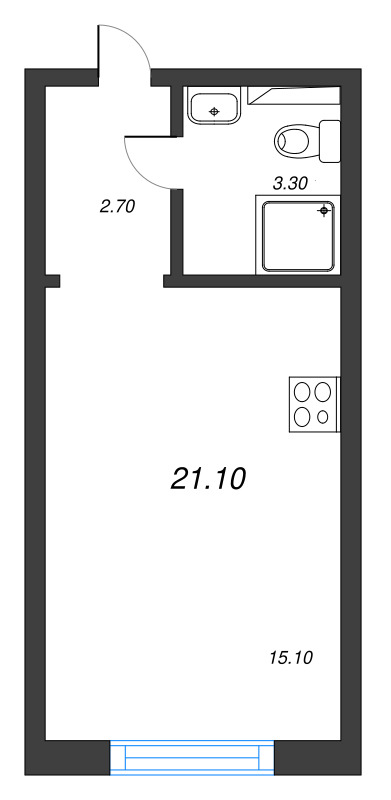 Квартира-студия, 21.1 м² в ЖК "Зеркальный ручей" - планировка, фото №1