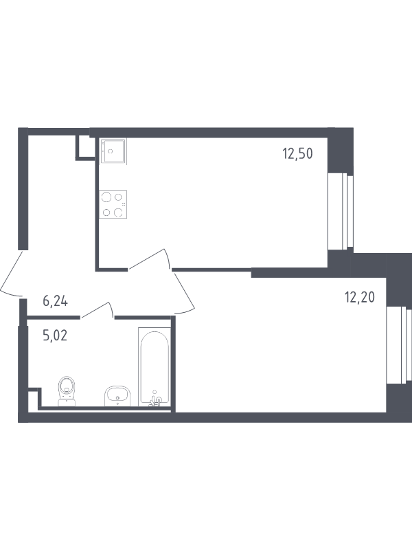 1-комнатная квартира, 35.96 м² в ЖК "Живи! В Рыбацком" - планировка, фото №1