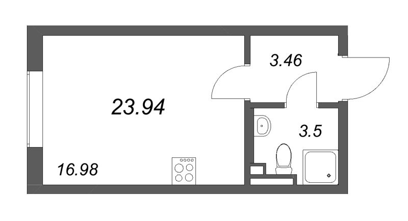 Квартира-студия, 23.94 м² - планировка, фото №1