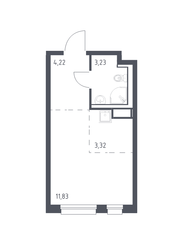Квартира-студия, 22.6 м² в ЖК "Новые Лаврики" - планировка, фото №1