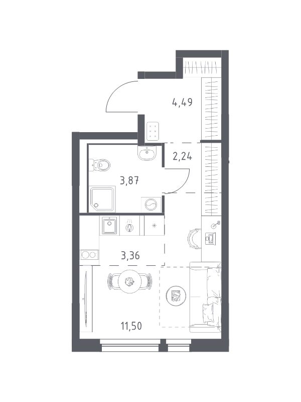 Квартира-студия, 25.46 м² в ЖК "Невская Долина" - планировка, фото №1