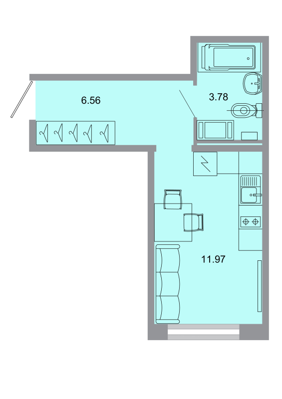 Квартира-студия, 21.8 м² - планировка, фото №1