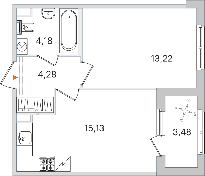 2-комнатная (Евро) квартира, 36.81 м² в ЖК "Дубровский" - планировка, фото №1