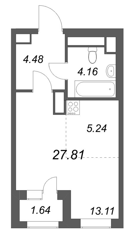 Квартира-студия, 27.81 м² - планировка, фото №1