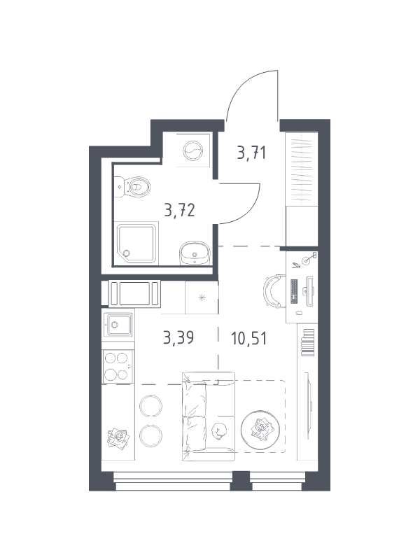 Квартира-студия, 21.33 м² в ЖК "Новое Колпино" - планировка, фото №1