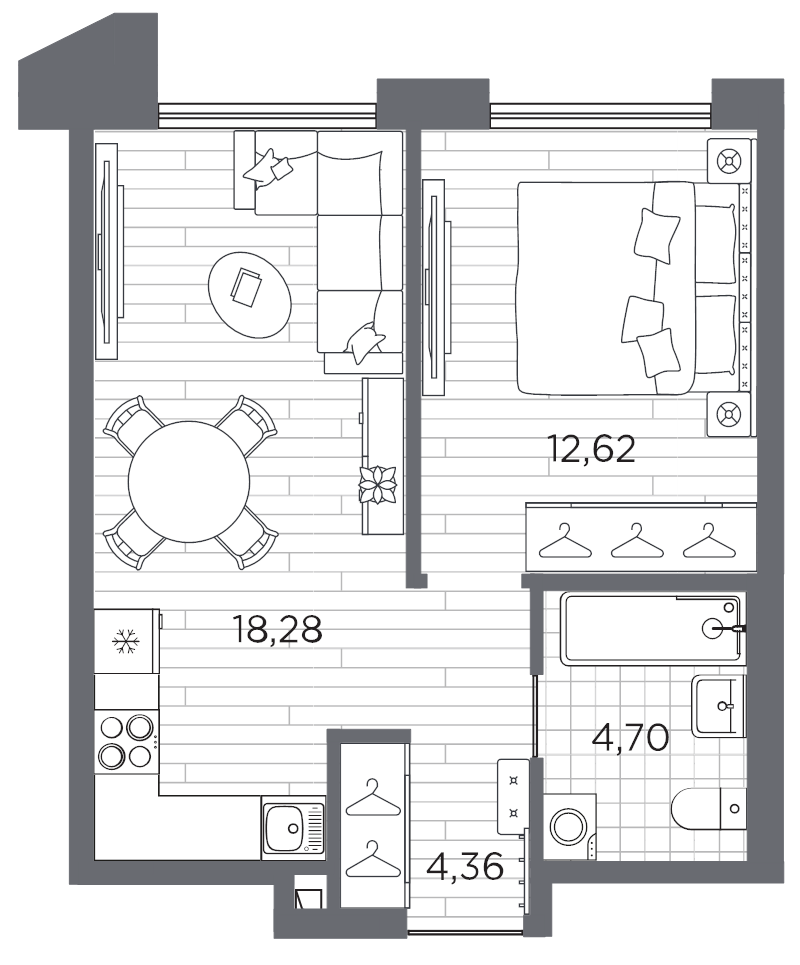 2-комнатная (Евро) квартира, 39.96 м² в ЖК "Галерная гавань" - планировка, фото №1
