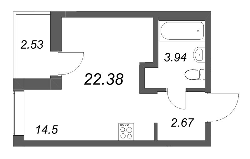 Квартира-студия, 22.38 м² в ЖК "Аэросити Лайф" - планировка, фото №1