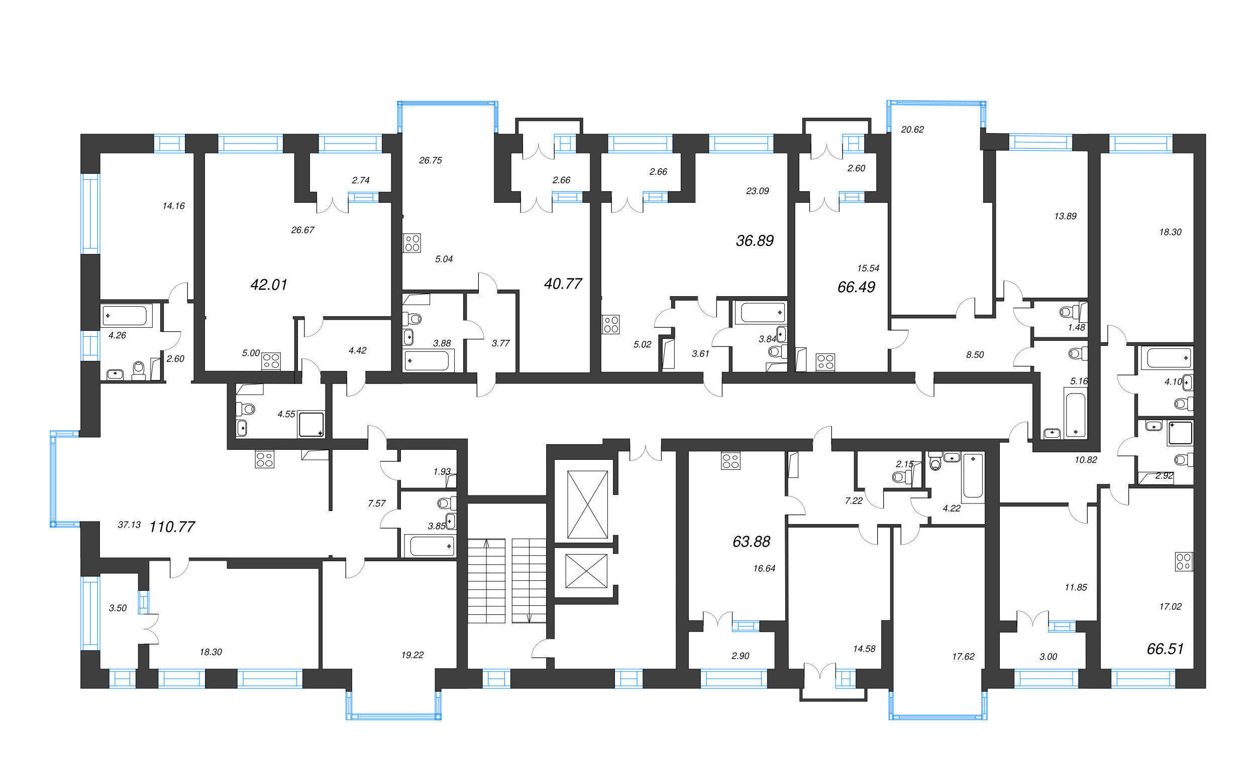 4-комнатная (Евро) квартира, 116.7 м² в ЖК "Наука" - планировка этажа