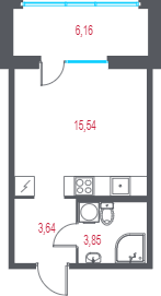 Квартира-студия, 24.88 м² в ЖК "Город-спутник Южный" - планировка, фото №1