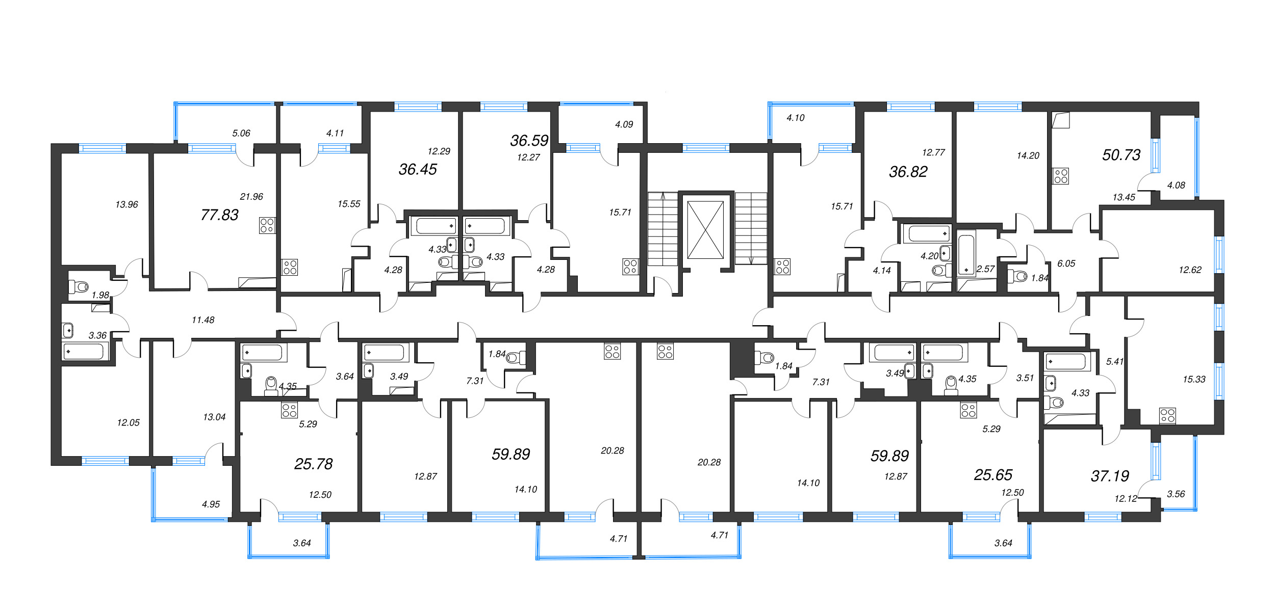 2-комнатная (Евро) квартира, 36.45 м² - планировка этажа