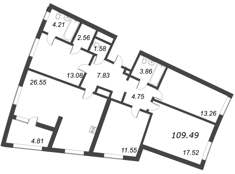 4-комнатная (Евро) квартира, 109.49 м² - планировка, фото №1