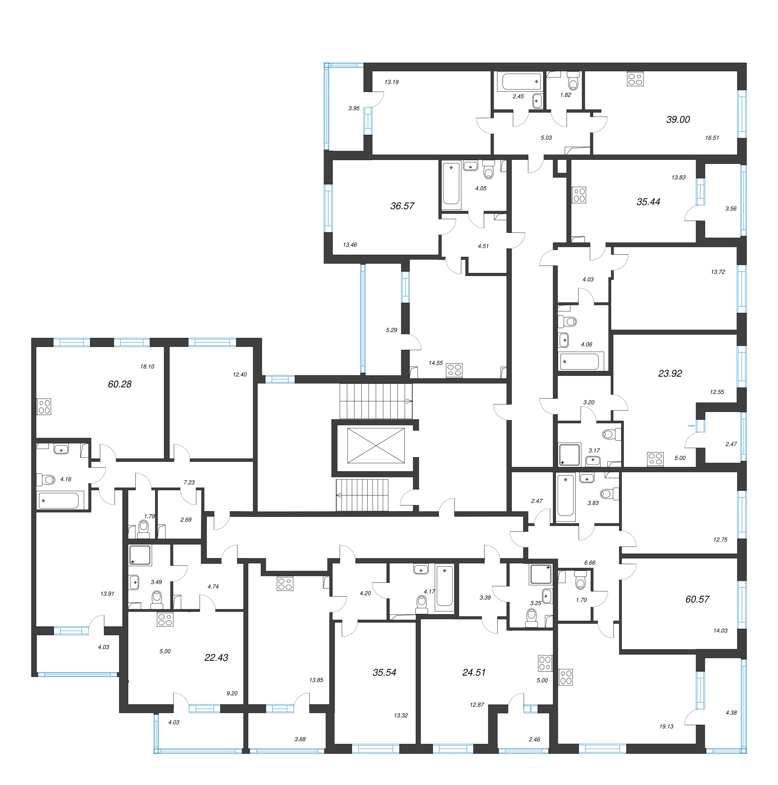 Квартира-студия, 22.43 м² в ЖК "Любоград" - планировка этажа