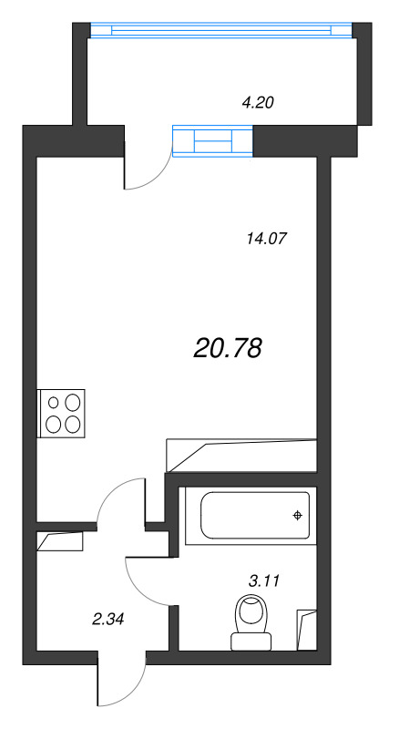 Квартира-студия, 20.78 м² в ЖК "Аэросити" - планировка, фото №1