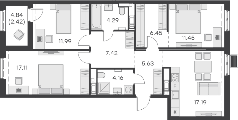 4-комнатная (Евро) квартира, 88.11 м² - планировка, фото №1