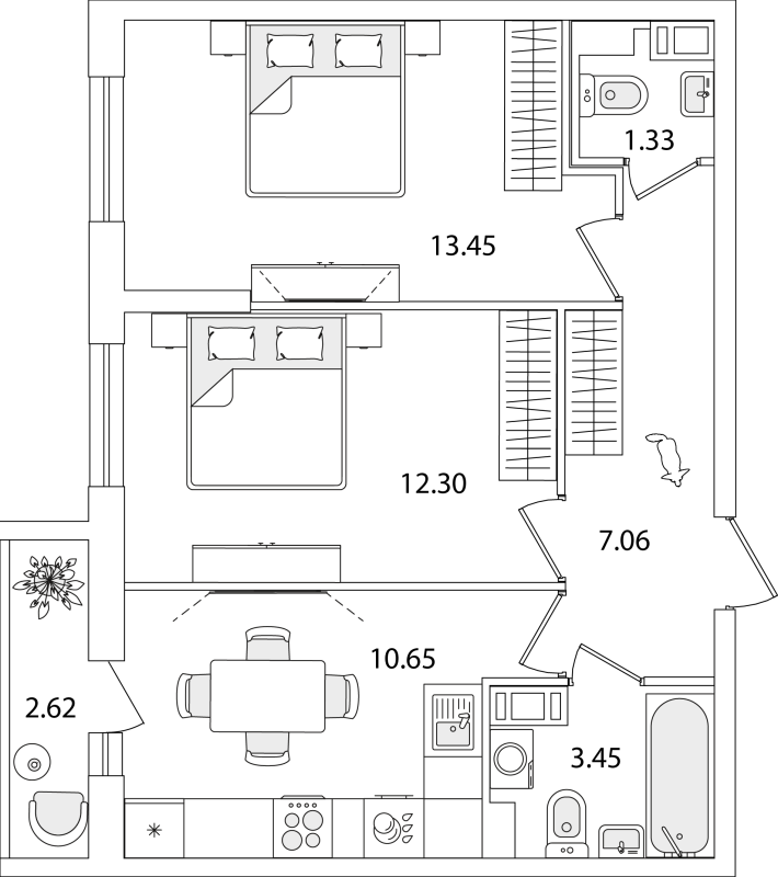 2-комнатная квартира, 49.55 м² в ЖК "Кинопарк" - планировка, фото №1