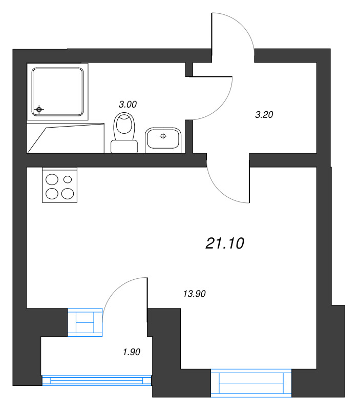 Квартира-студия, 21.1 м² в ЖК "Цветной город" - планировка, фото №1