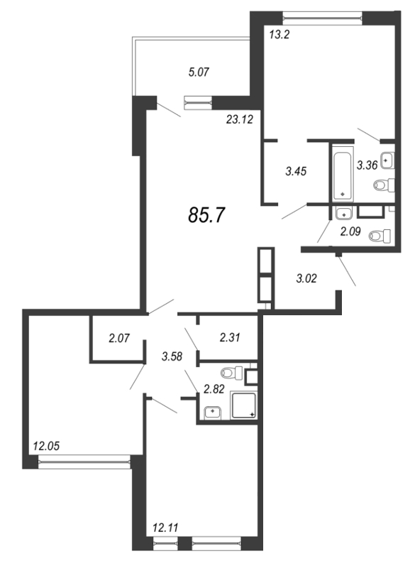 4-комнатная (Евро) квартира, 86.7 м² - планировка, фото №1
