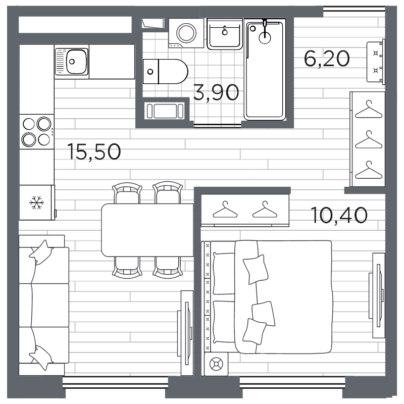 2-комнатная (Евро) квартира, 36 м² в ЖК "Плюс Пулковский" - планировка, фото №1