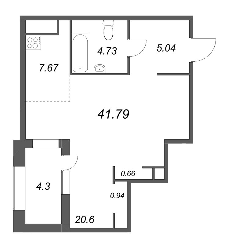 Квартира-студия, 41.79 м² в ЖК "Talento" - планировка, фото №1