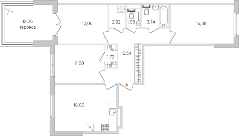 4-комнатная (Евро) квартира, 78.96 м² в ЖК "Дубровский" - планировка, фото №1