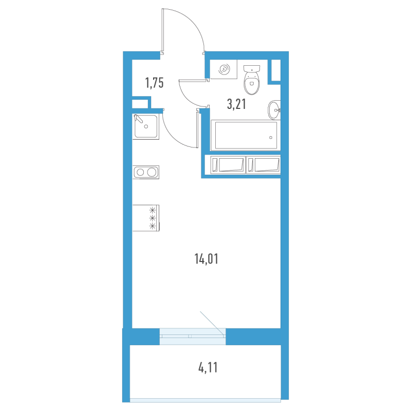 Квартира-студия, 20.2 м² в ЖК "Аэросити" - планировка, фото №1