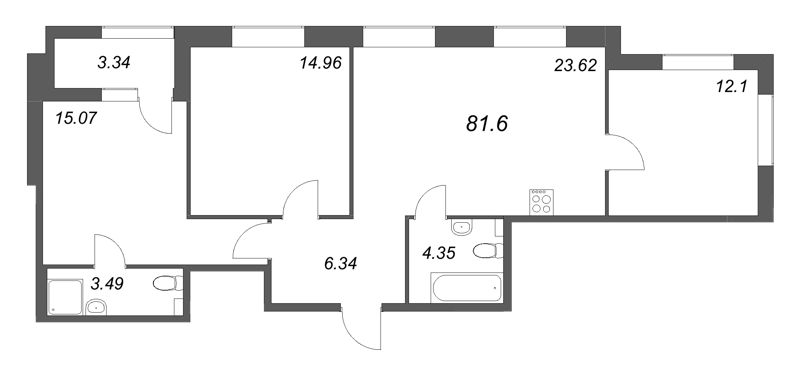 4-комнатная (Евро) квартира, 81.6 м² в ЖК "Гранат" - планировка, фото №1