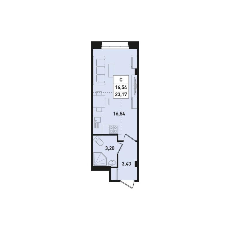 Квартира-студия, 23.17 м² в ЖК "Ромашки" - планировка, фото №1