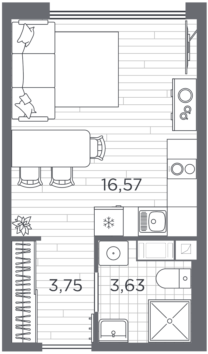 Квартира-студия, 23.95 м² в ЖК "PLUS Пулковский" - планировка, фото №1