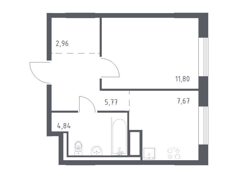 1-комнатная квартира, 33.04 м² в ЖК "Квартал Лаголово" - планировка, фото №1