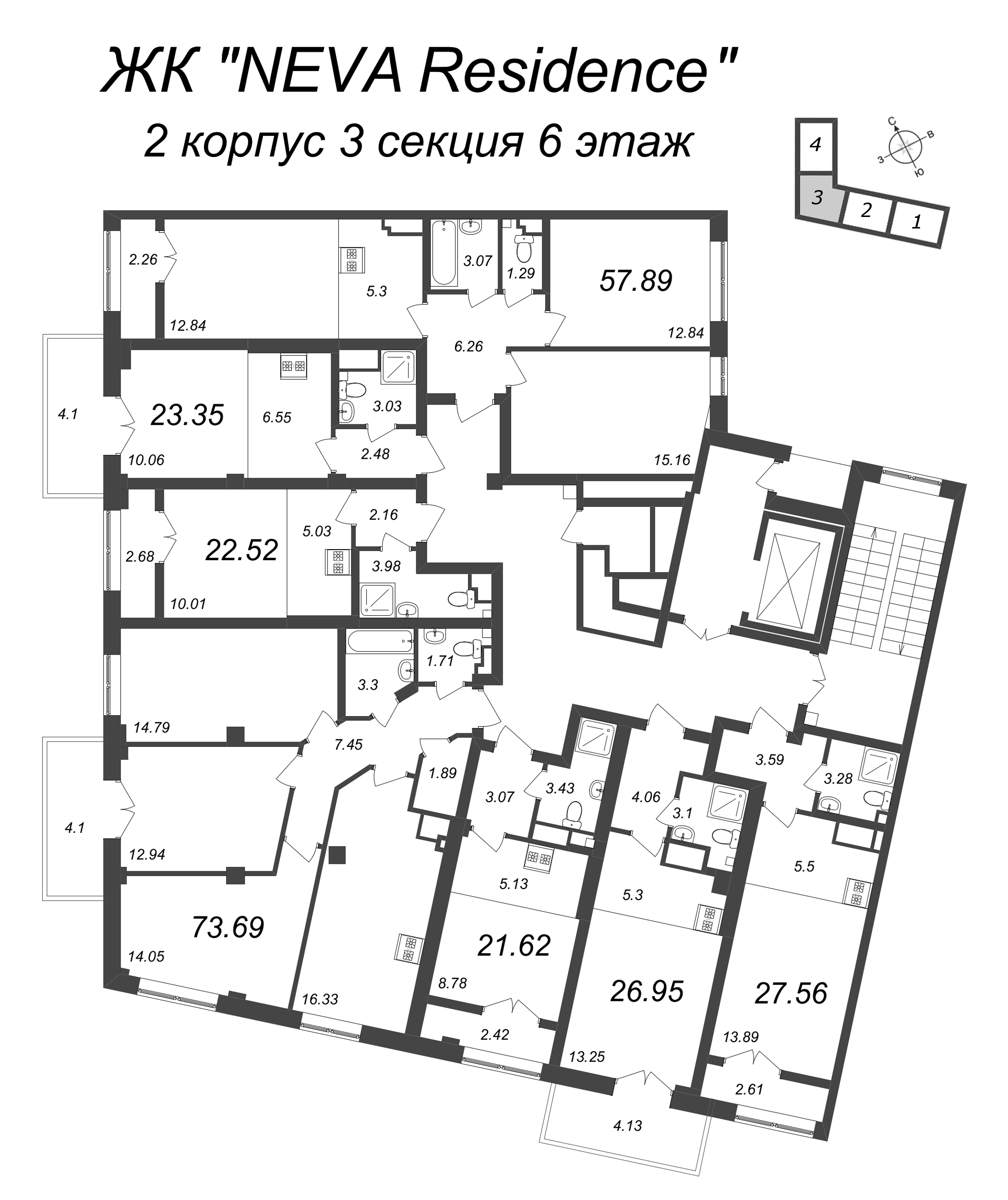 Квартира-студия, 21.62 м² в ЖК "Neva Residence" - планировка этажа